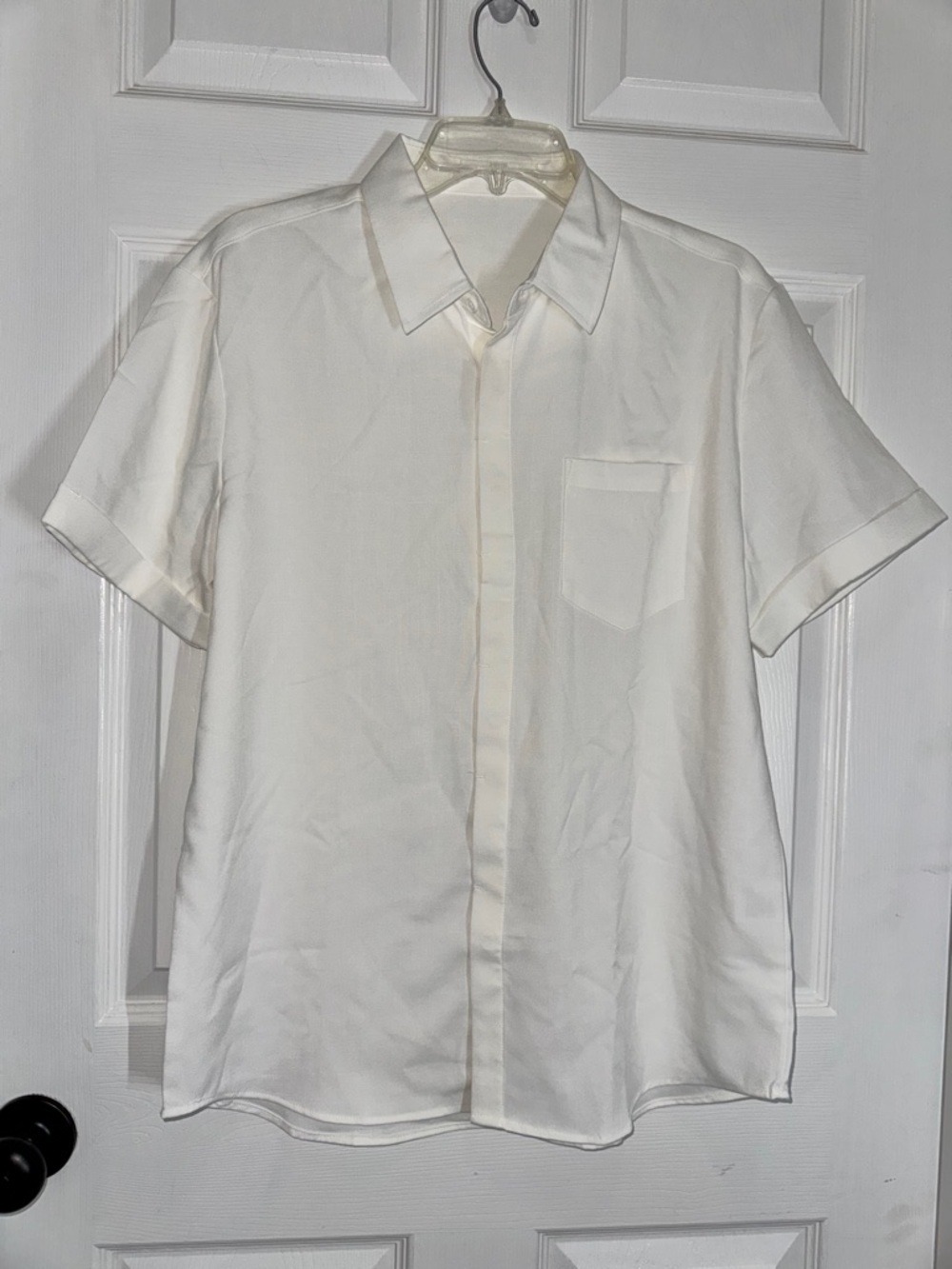 Classic White Ivory Off White Short-Sleeve Button-Down Shirt - Picture 2 of 7